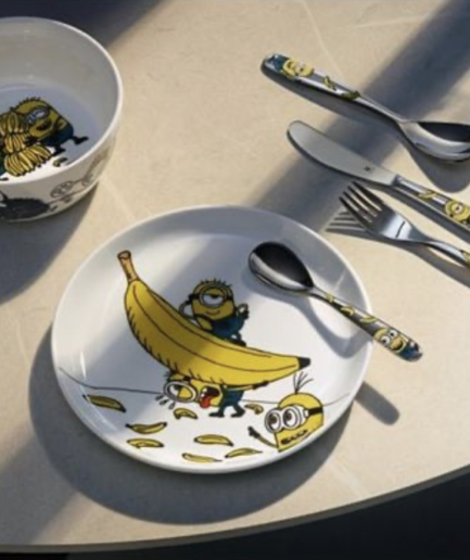 Set bát, đĩa, dụng cụ dao thìa dĩa ăn cho bé hoạ tiết Minions WMF Kinderbesteck-Set 6-teilig