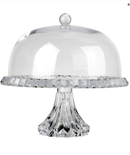 Khay đựng bánh pha lê Rogaska Crown Jewel màu trắng 33cm có nắp đậy