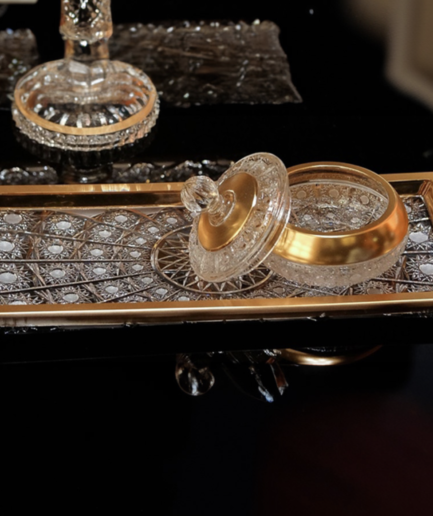 Khay chữ nhật pha lê khảm vàng Arcade Europe 40cm