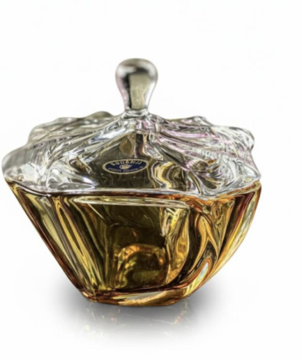 Thố mứt kẹo pha lê Bohemia Crystal Neptune màu vàng 13cm