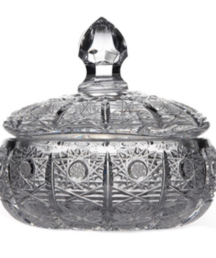 Thố mứt pha lê Bohemia M57 GC 16.5 cm trắng trong suốt có nắp